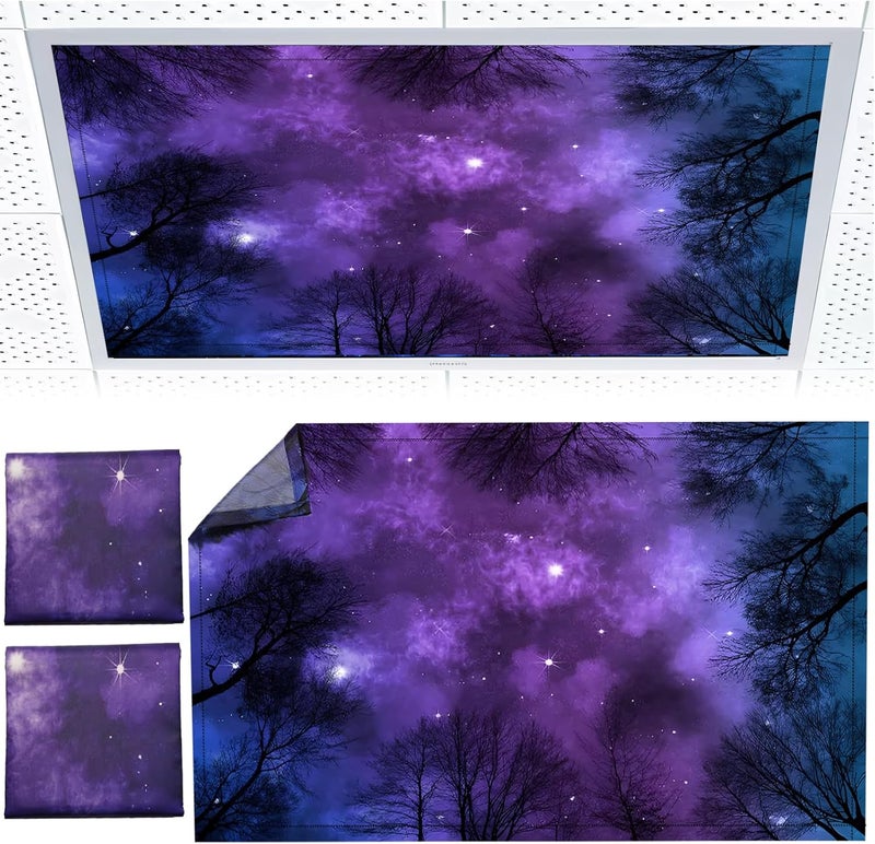 Torixqi 2pcs Fluorescent Light Covers - Light Covers for Ceiling Lights Classroom, Magnetic Light Filters for Office, Hospitals, Home 4 x 2 Feet (purple nebula) - Image 1